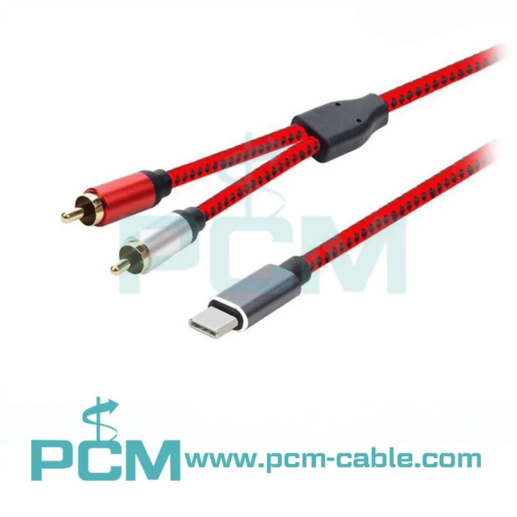USB typ C Mužský až 2 RCA stereo kábel