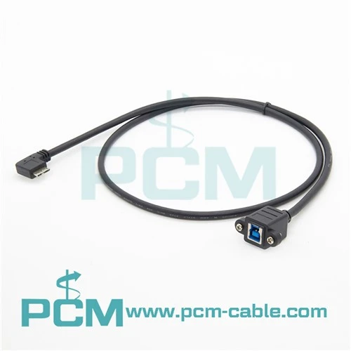 Uhlový kábel USB 3.0 typu B do Micro B so skrutkou na montáž na panel