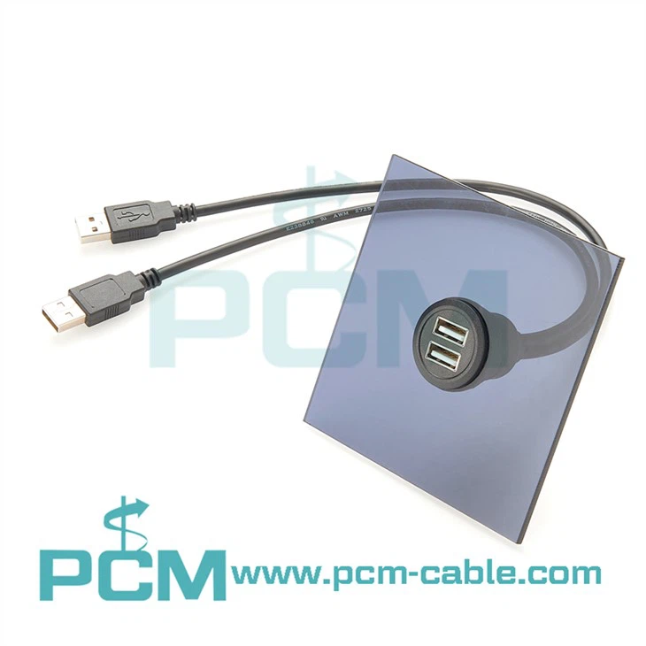 Flush mount usb panel mount cable dual port