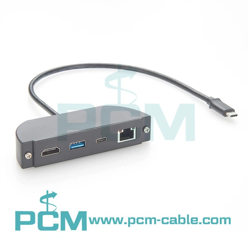 USB-C Panel Mount 4-in-1 Multiport Dock with USB-A, USB-C 10Gbps, HDMI 4K60Hz, and Gigabit RJ45